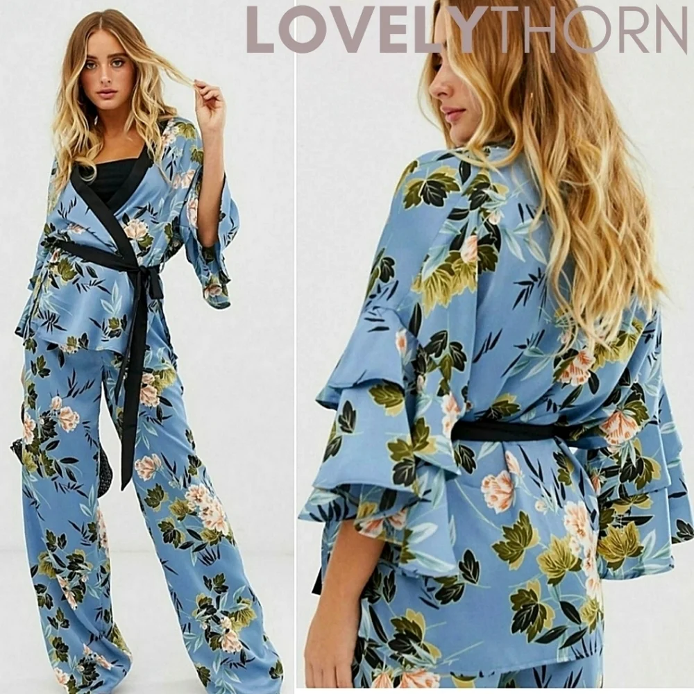 MISSGUIDED // ltd ed sexy-chic floral ruffle detail kimono wrap style jacket - Picture 5 of 10